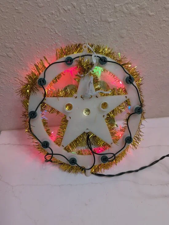 Vintage Light Up Angel Wreath Gold Tinsel Flashing Lights Retro Christmas 7” - Picture 7 of 12